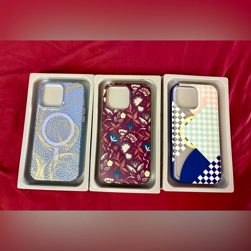 new- Set of 3 Heyday iPhone 16 PRO MAX CASES Gold & Floral and Geometric